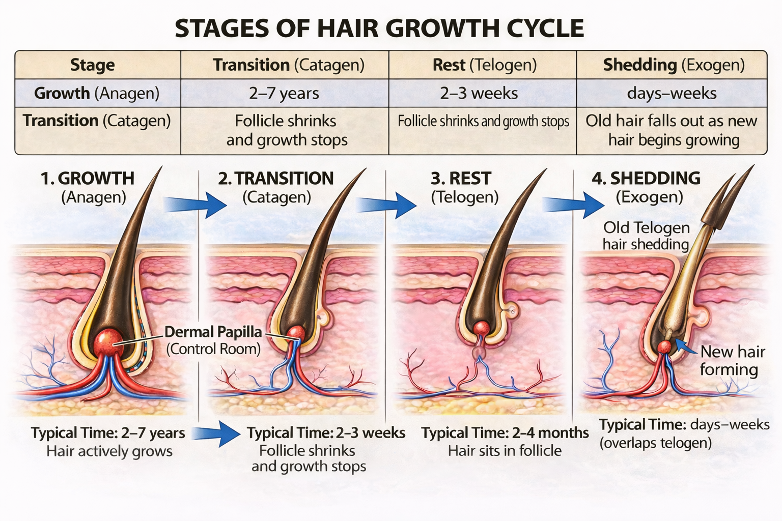 Hair growth cycle stages diagram